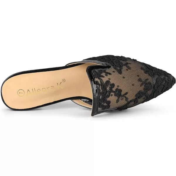 Allegra K Women's Pointed Toe Floral Embroidery Flats Mules