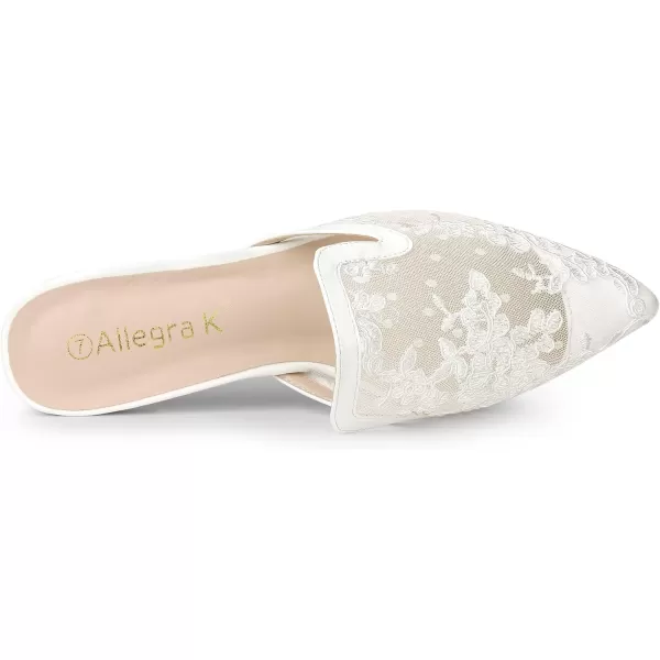 Allegra K Women's Pointed Toe Floral Embroidery Flats Mules