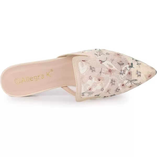 Allegra K Women's Pointed Toe Floral Embroidery Flats Mules