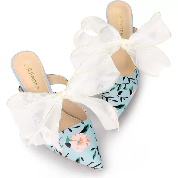 Allegra K Women's Pointed Toe Lace Bow Floral Printed Stiletto Heels Mules