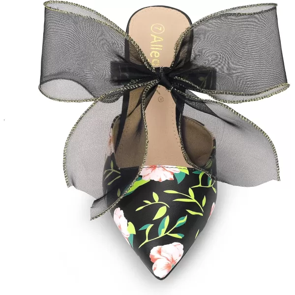 Allegra K Women's Pointed Toe Lace Bow Floral Printed Stiletto Heels Mules