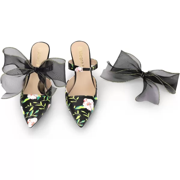 Allegra K Women's Pointed Toe Lace Bow Floral Printed Stiletto Heels Mules