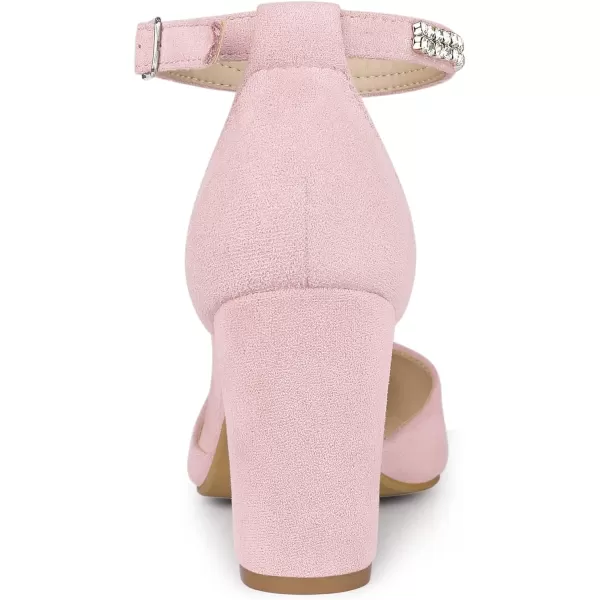 Allegra K Women's Pointed Toe Rhinestone Ankle Strap Chunky Heels Pumps