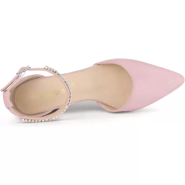 Allegra K Women's Pointed Toe Rhinestone Ankle Strap Chunky Heels Pumps