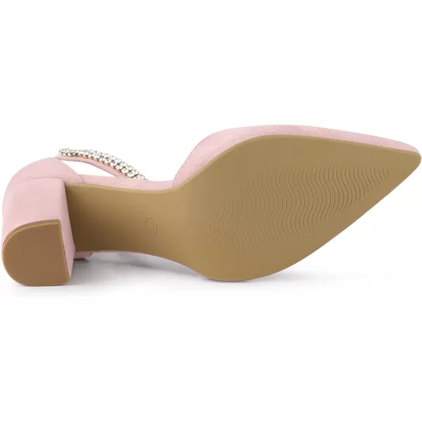 Allegra K Women's Pointed Toe Rhinestone Ankle Strap Chunky Heels Pumps