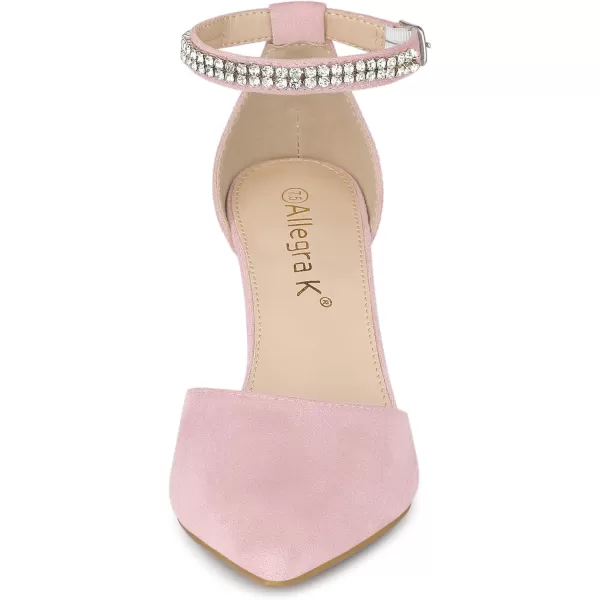 Allegra K Women's Pointed Toe Rhinestone Ankle Strap Chunky Heels Pumps
