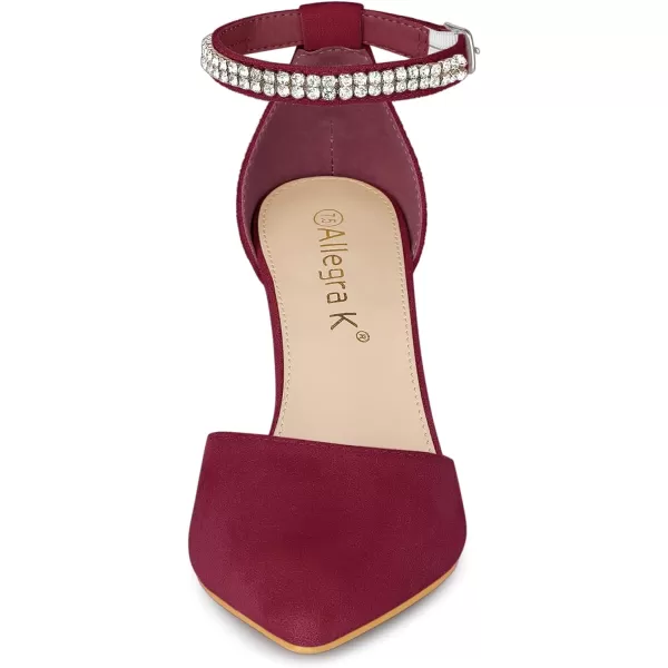 Allegra K Women's Pointed Toe Rhinestone Ankle Strap Chunky Heels Pumps
