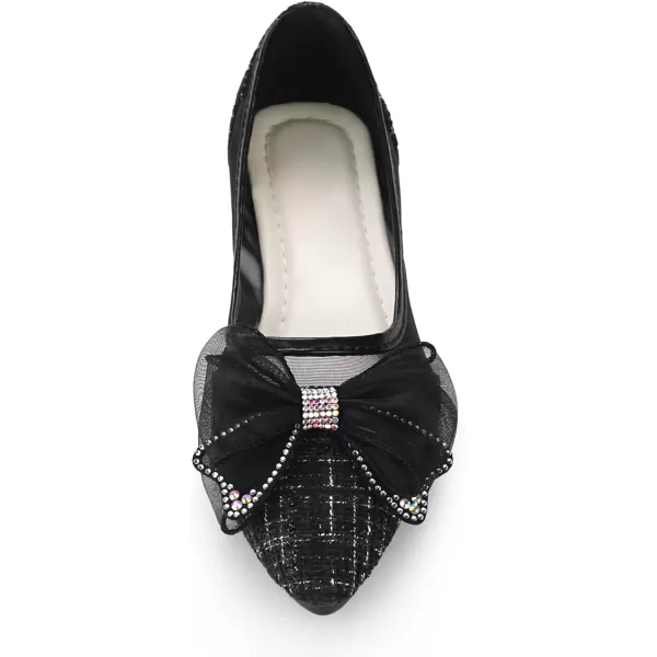 Allegra K Women's Pointed Toe Rhinestone Bow Slip on Mesh Ballet Flats