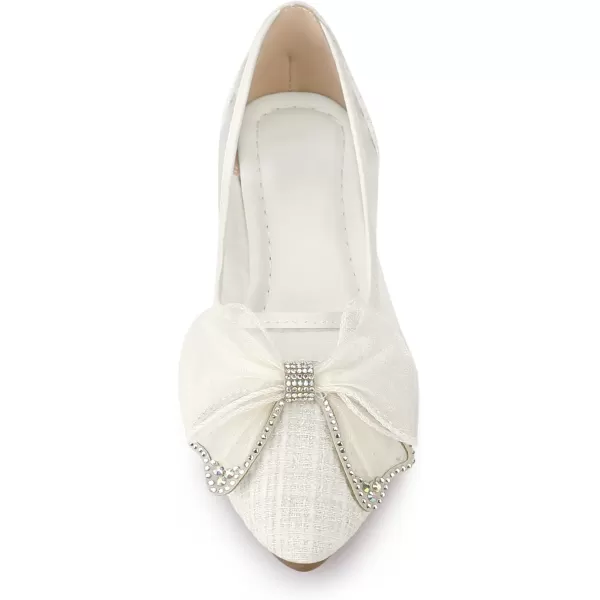 Allegra K Women's Pointed Toe Rhinestone Bow Slip on Mesh Ballet Flats