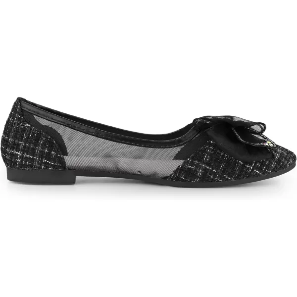 Allegra K Women's Pointed Toe Rhinestone Bow Slip on Mesh Ballet Flats