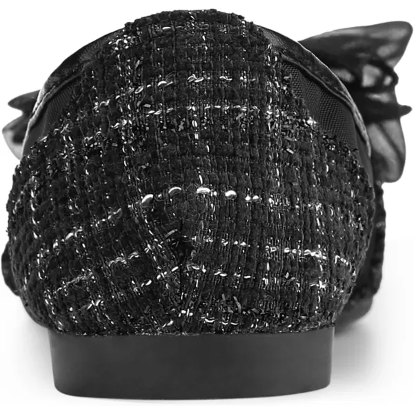 Allegra K Women's Pointed Toe Rhinestone Bow Slip on Mesh Ballet Flats