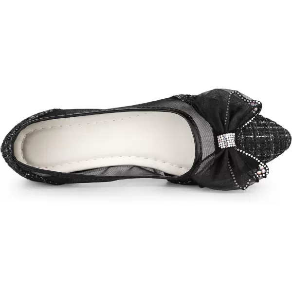 Allegra K Women's Pointed Toe Rhinestone Bow Slip on Mesh Ballet Flats