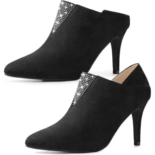 Allegra K Women's Pointed Toe Rhinestones Pull on Stiletto Heel Ankle Booties