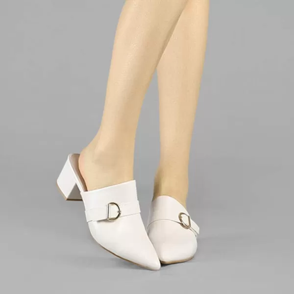 Allegra K Women's Pointed Toe Slip on Block Heel Sandals Mules