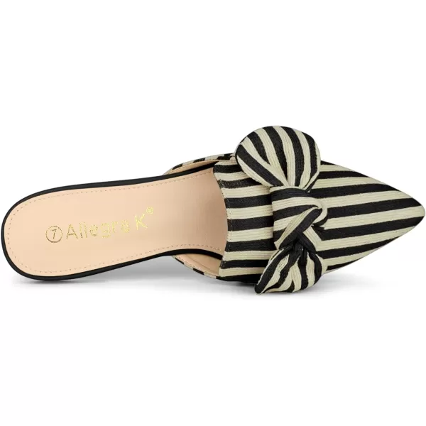 Allegra K Women's Pointed Toe Slip on Flat Stripe Bow Slides Mules