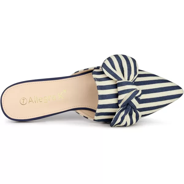 Allegra K Women's Pointed Toe Slip on Flat Stripe Bow Slides Mules