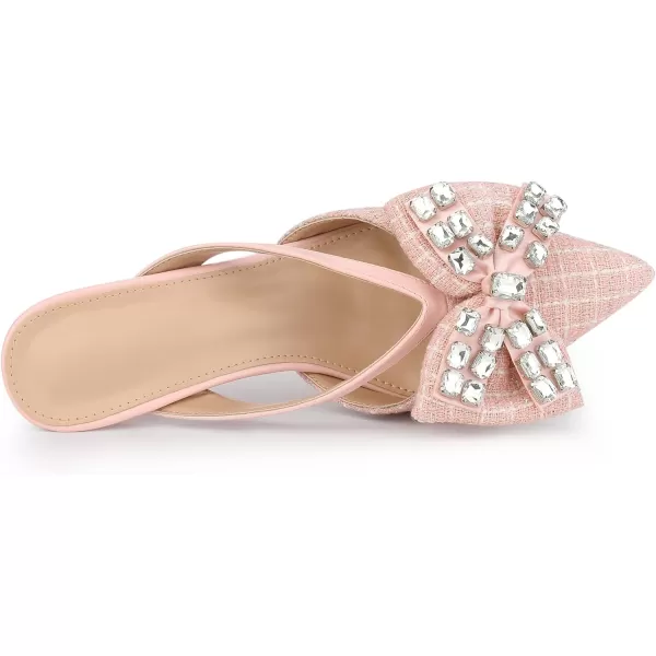 Allegra K Women's Pointed Toe Sparkly Rhinestone Bow Stiletto Heels Mules