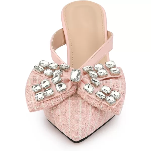 Allegra K Women's Pointed Toe Sparkly Rhinestone Bow Stiletto Heels Mules