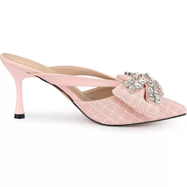 Allegra K Women's Pointed Toe Sparkly Rhinestone Bow Stiletto Heels Mules