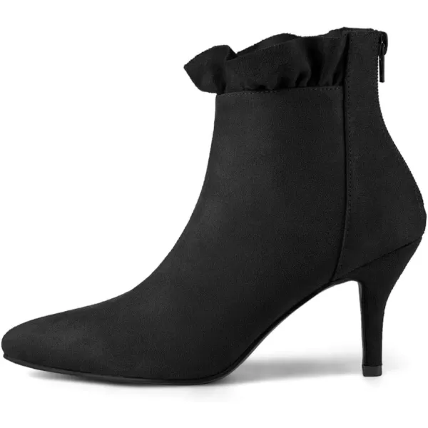 Allegra K Women's Pointed Toe Stiletto Heel Ruffle Ankle Boots