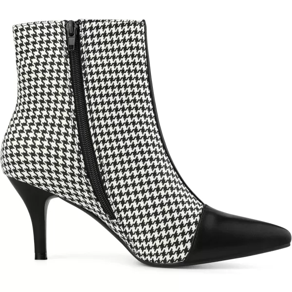 Allegra K Women's Pointed Toe Stiletto Heels Houndstooth Ankle Booties