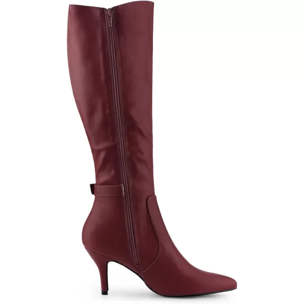 Allegra K Women's Pointy Toe Buckle Stiletto Heel Knee High Boots