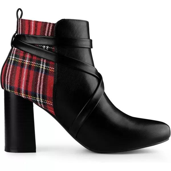 Allegra K Women's Pointy Toe Plaid Crisscross Strap Buckle Chunky Heels Ankle Booties