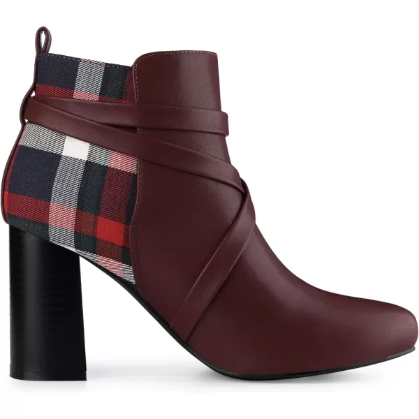 Allegra K Women's Pointy Toe Plaid Crisscross Strap Buckle Chunky Heels Ankle Booties