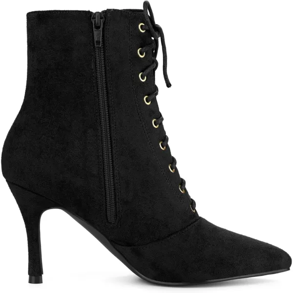 Allegra K Women's Pointy Toe Side Zip Lace Up Stiletto Heels Ankle Boots