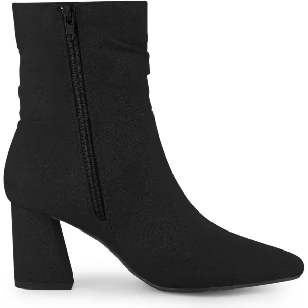 Allegra K Women's Pointy Toe Slouched Zipper Chunky Heel Ankle Boots