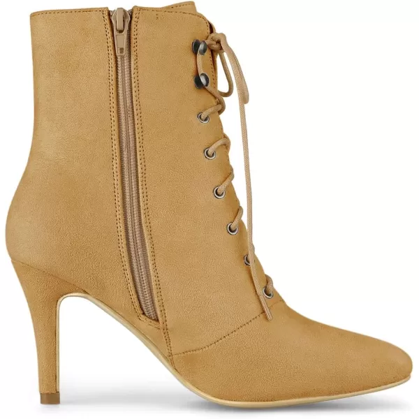 Allegra K Women's Pointy Toe Zip Lace Up Stiletto Heel Ankle Boots