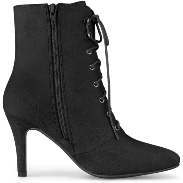 Allegra K Women's Pointy Toe Zip Lace Up Stiletto Heel Ankle Boots