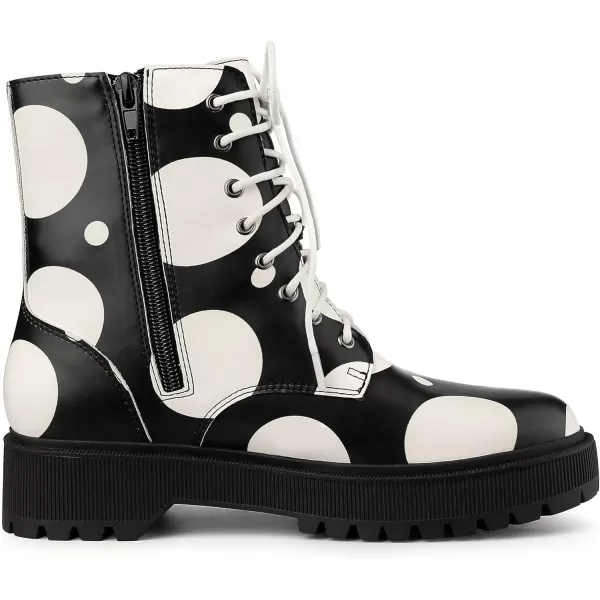 Allegra K Women's Polka Dots Platform Zipper Lace Up Combat Disco Boots