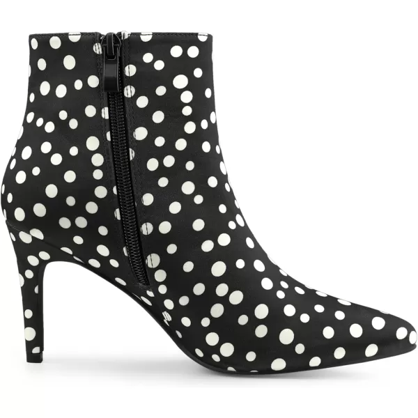 Allegra K Women's Polka Dots Pointed Toe Stiletto Heel Satin Ankle Boots