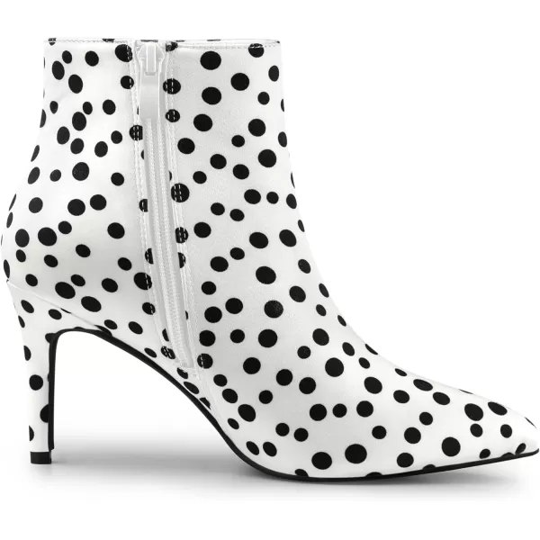 Allegra K Women's Polka Dots Pointed Toe Stiletto Heel Satin Ankle Boots