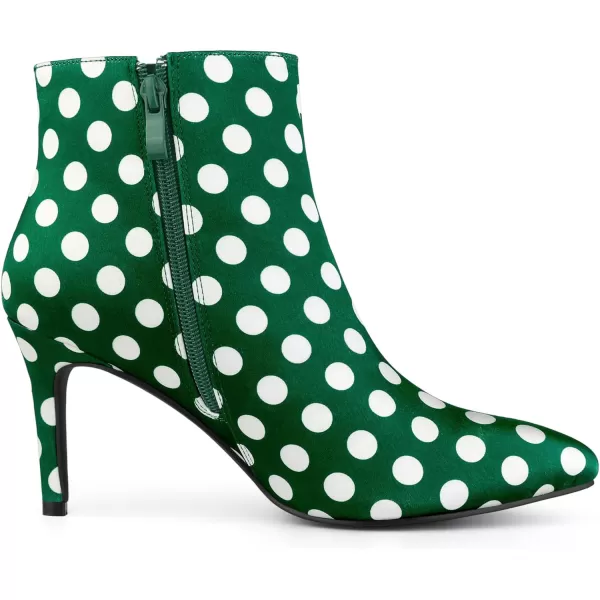 Allegra K Women's Polka Dots Pointed Toe Stiletto Heel Satin Ankle Boots