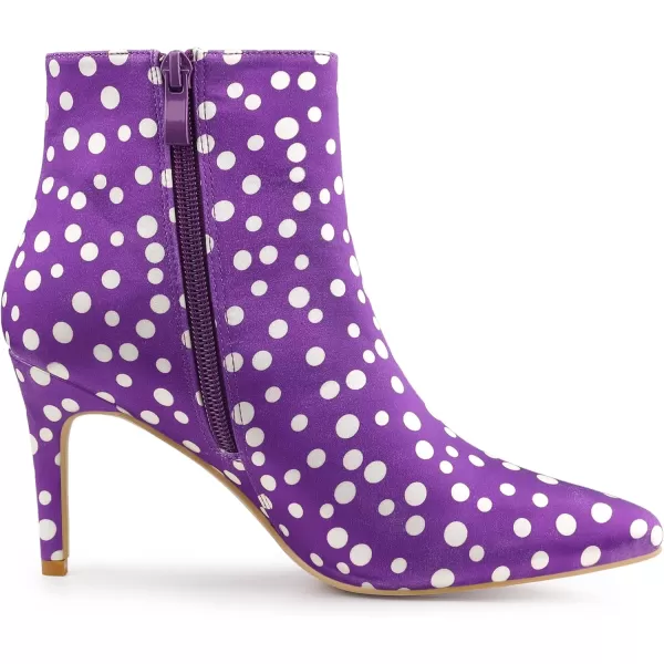 Allegra K Women's Polka Dots Pointed Toe Stiletto Heel Satin Ankle Boots