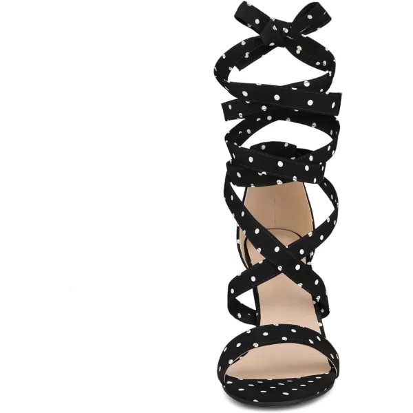 Allegra K Women's Polka Dots Strappy Heels Lace Up Chunky Heels Sandals