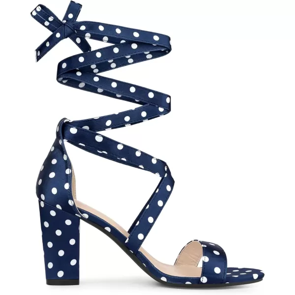 Allegra K Women's Polka Dots Strappy Heels Lace Up Chunky Heels Sandals