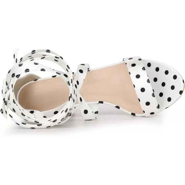 Allegra K Women's Polka Dots Strappy Heels Lace Up Chunky Heels Sandals