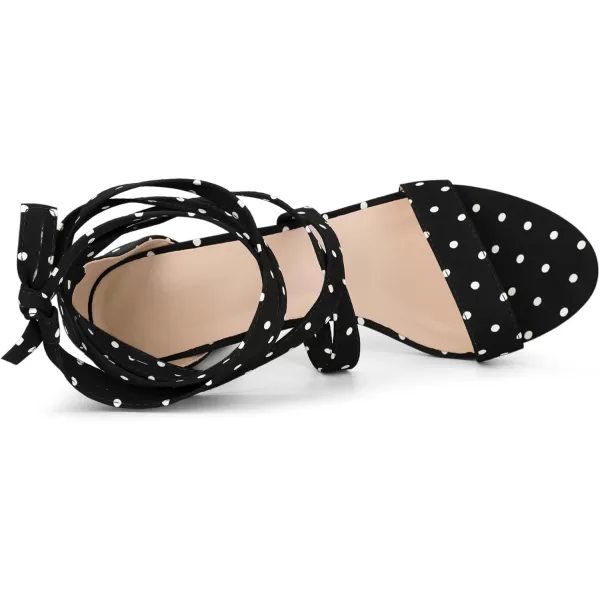 Allegra K Women's Polka Dots Strappy Heels Lace Up Chunky Heels Sandals