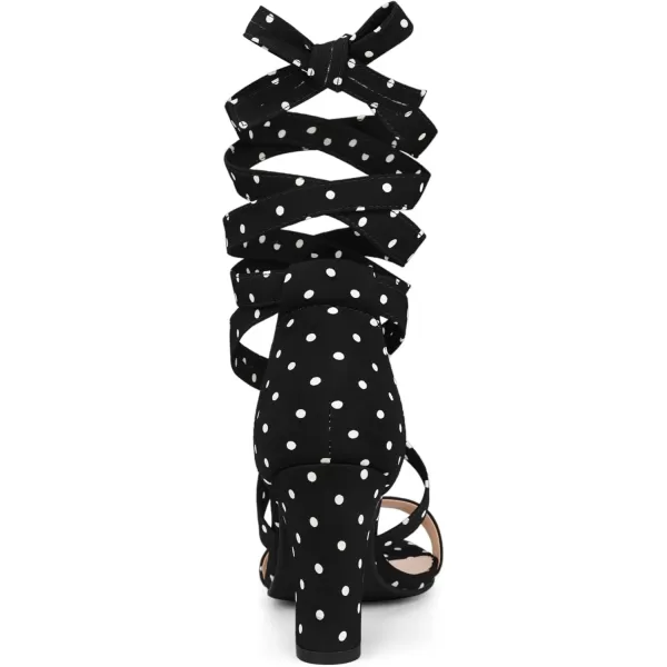 Allegra K Women's Polka Dots Strappy Heels Lace Up Chunky Heels Sandals