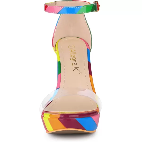 Allegra K Women's Printed Clear Platform Chunky Heel Sandals