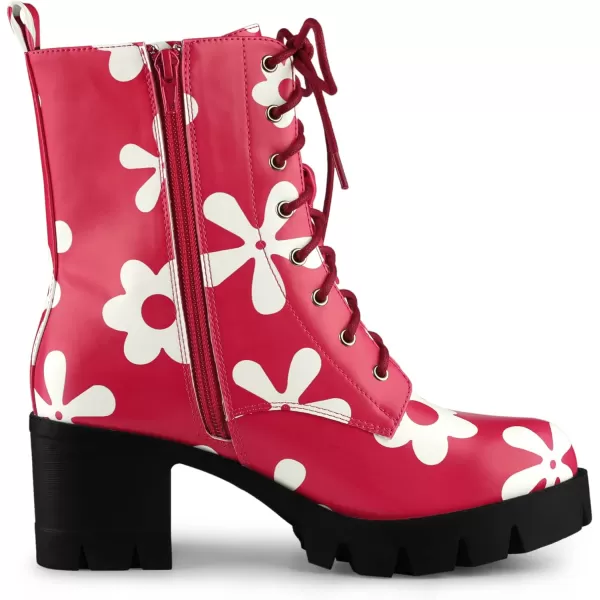 Allegra K Women's Printed Platform Round Toe Lace Up Chunky Heel Combat Boots