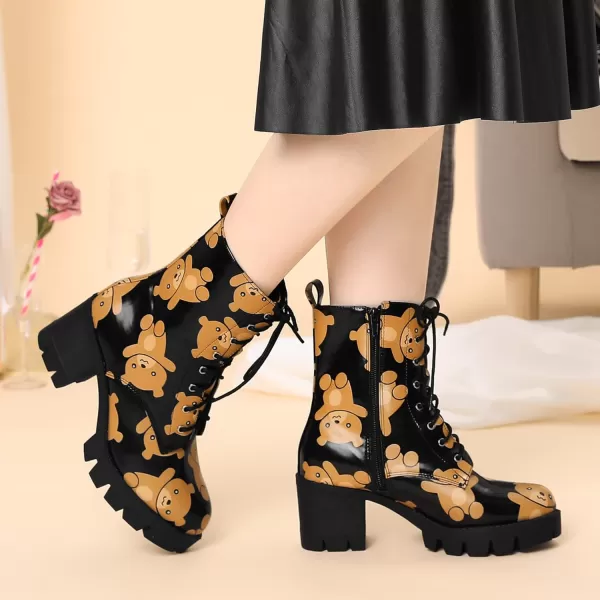 Allegra K Women's Printed Platform Round Toe Lace Up Chunky Heel Combat Boots