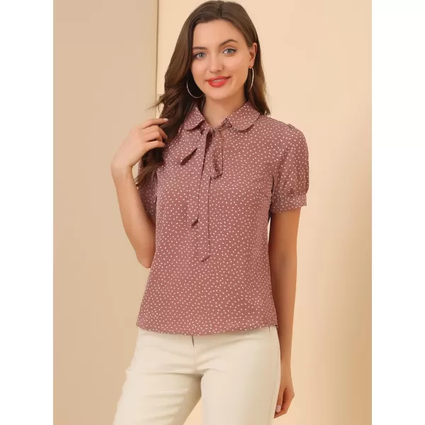 Allegra K Women's Retro Dots Blouses Bow Tie Peter Pan Collar Chiffon Blouse