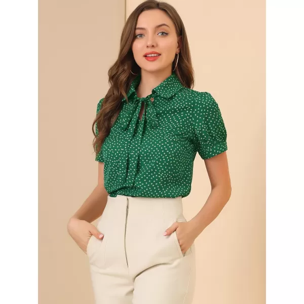 Allegra K Women's Retro Dots Blouses Bow Tie Peter Pan Collar Chiffon Blouse