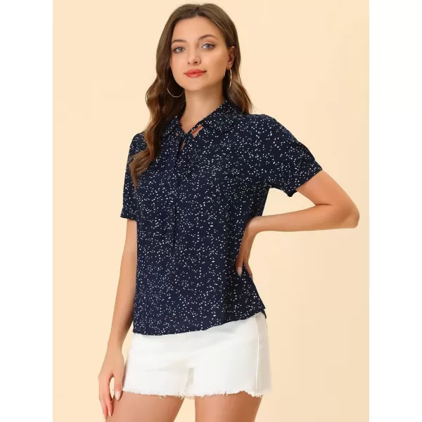 Allegra K Women's Retro Dots Blouses Bow Tie Peter Pan Collar Chiffon Blouse