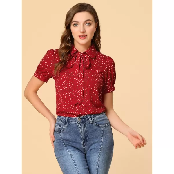 Allegra K Women's Retro Dots Blouses Bow Tie Peter Pan Collar Chiffon Blouse