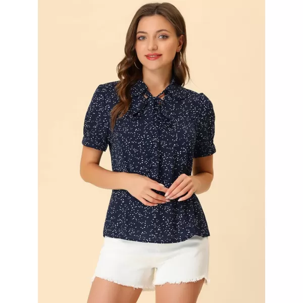 Allegra K Women's Retro Dots Blouses Bow Tie Peter Pan Collar Chiffon Blouse
